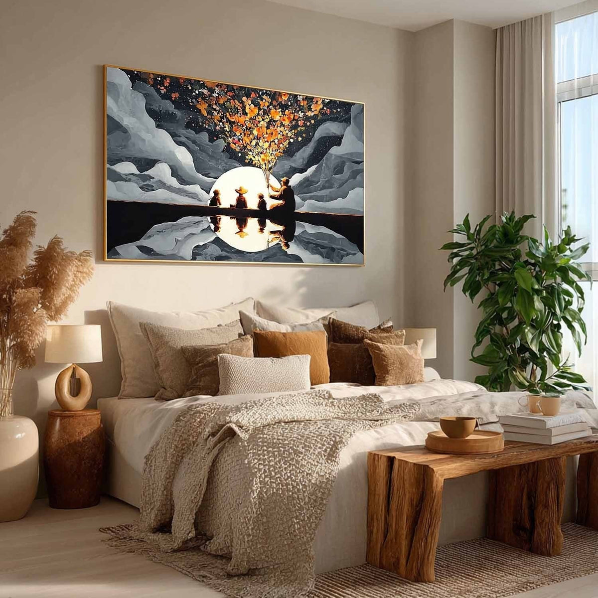 Family Silhouette Moon Art Oil Painting - Neutralighting
