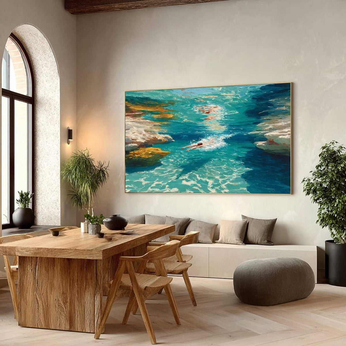 Wall Art Turquoise Cove Swimmers Impasto