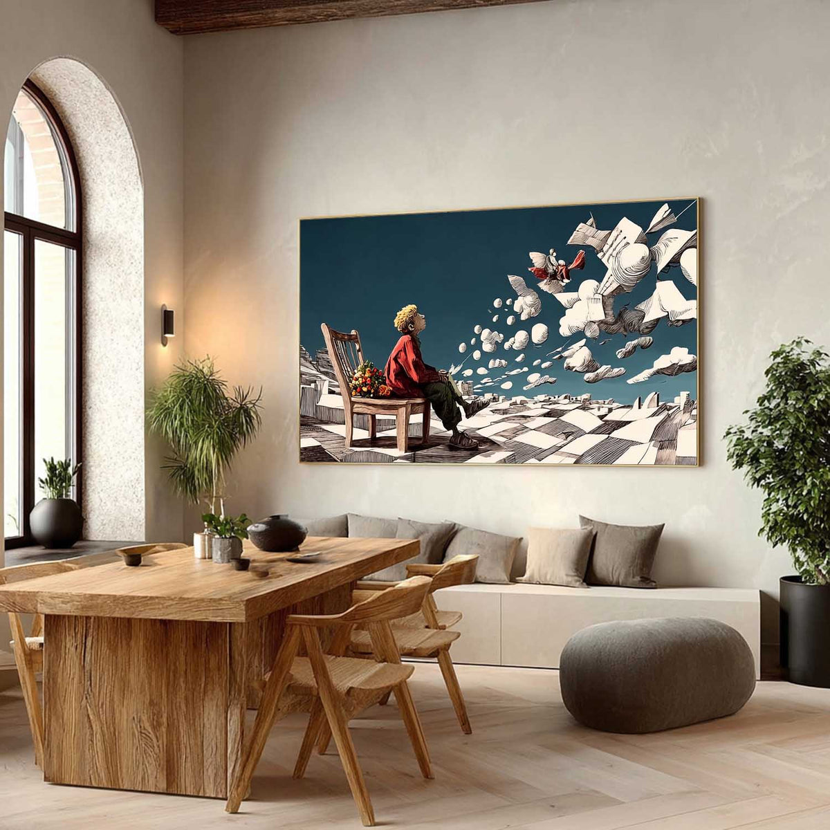 Surreal Boy Clouds Art Oil Painting
