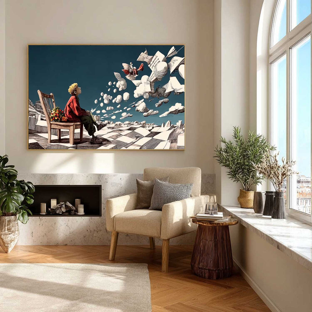 Surreal Boy Clouds Art Oil Painting