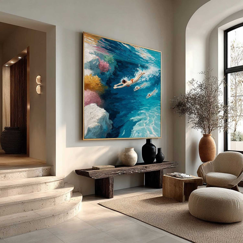 Tropical Ocean Swimmers Impasto Painting