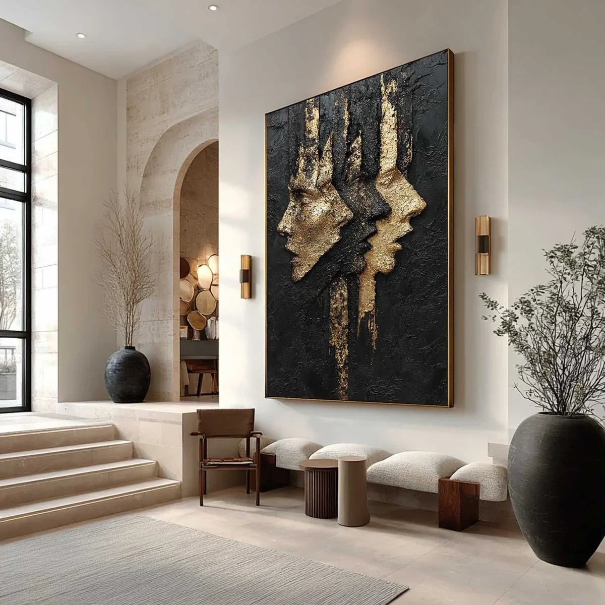 Black Gold Abstract Dual Faces Impasto Painting