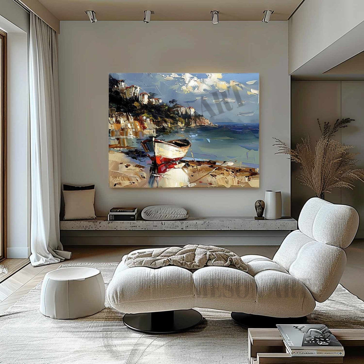 Wall Art Palette Knife Mediterranean Fishing Village