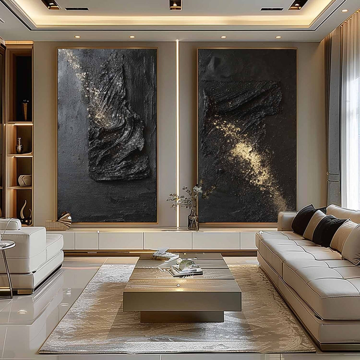 Wall Art Diptych Textured Abstract Wave Scene Luxe