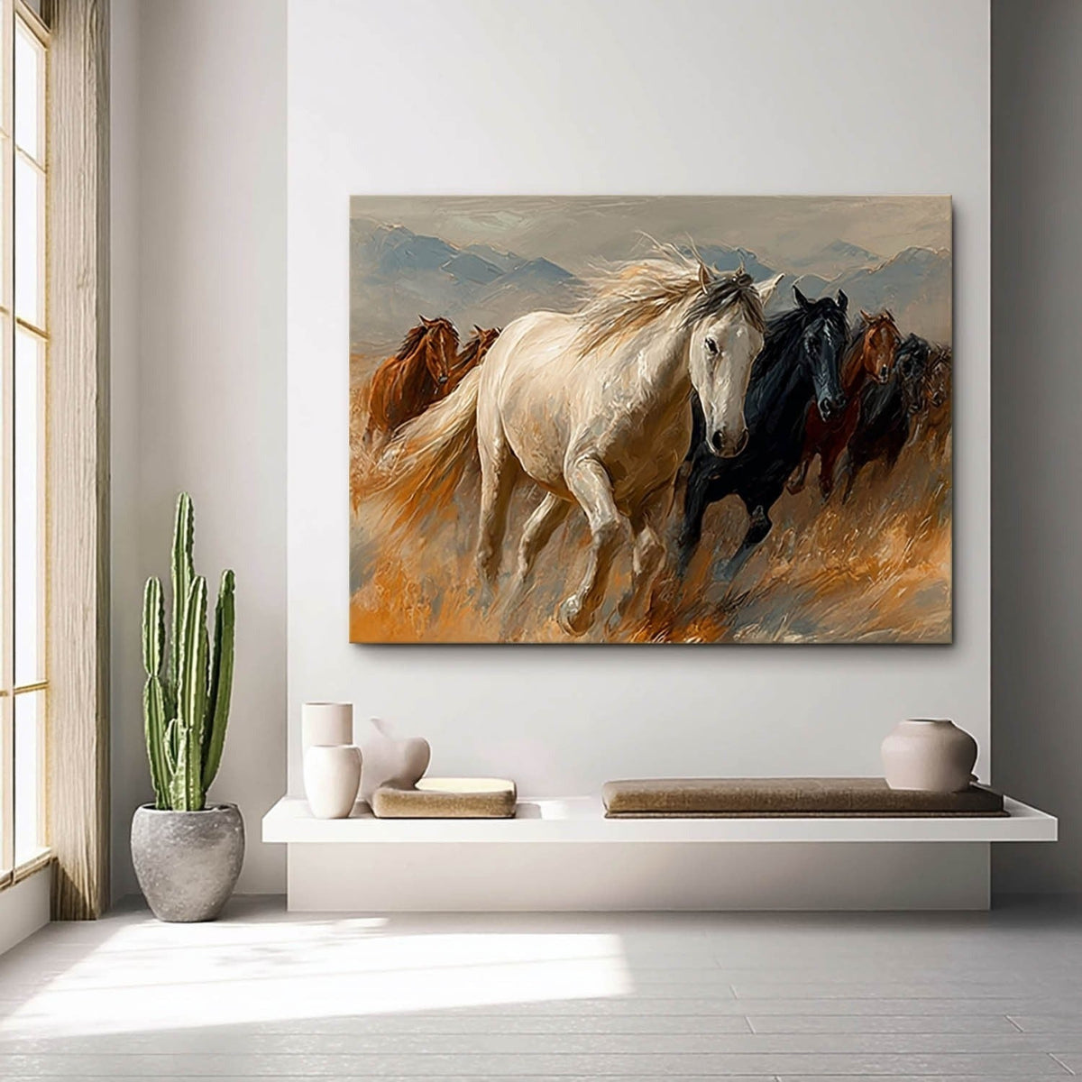 Wall Art Panoramic Realist Wild Horse Scene Warm