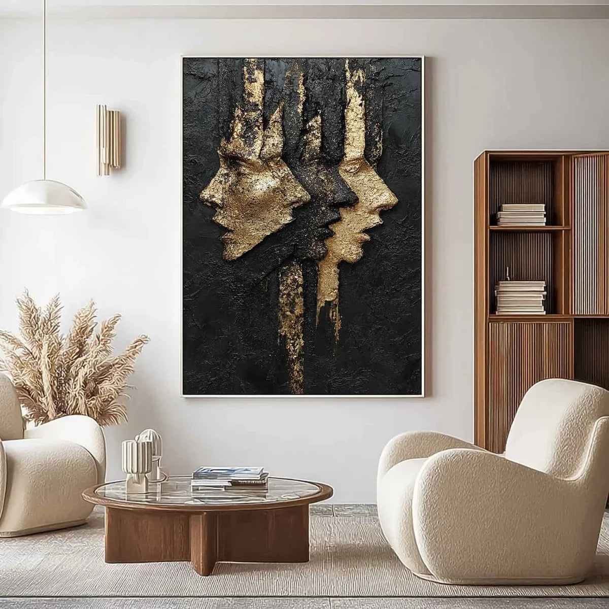 Black Gold Abstract Dual Faces Impasto Painting