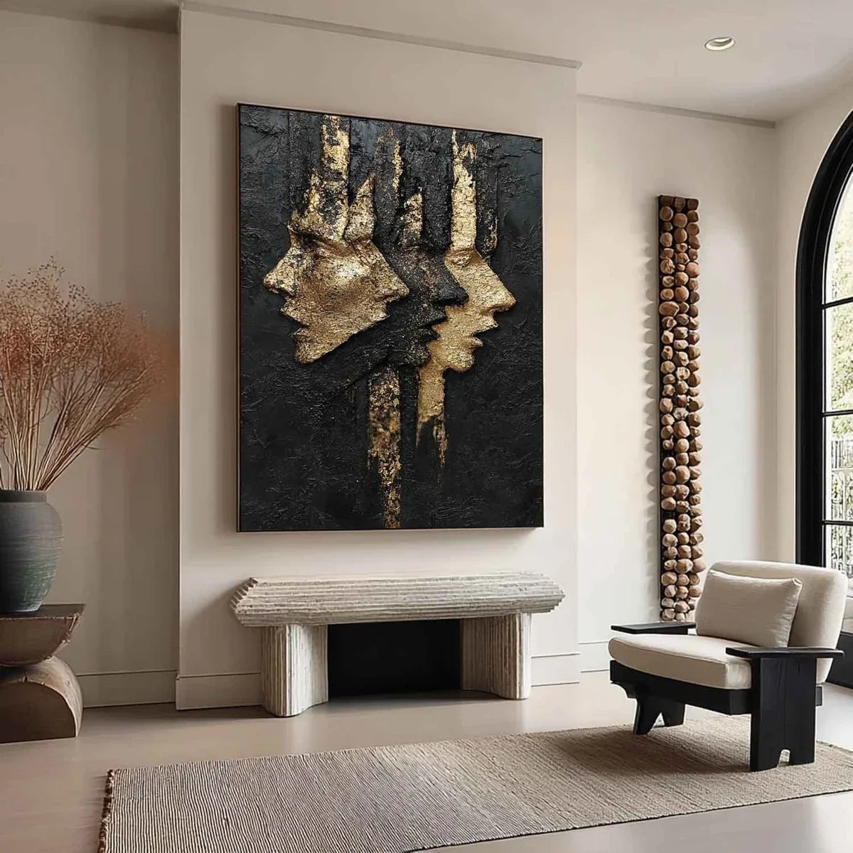 Black Gold Abstract Dual Faces Impasto Painting