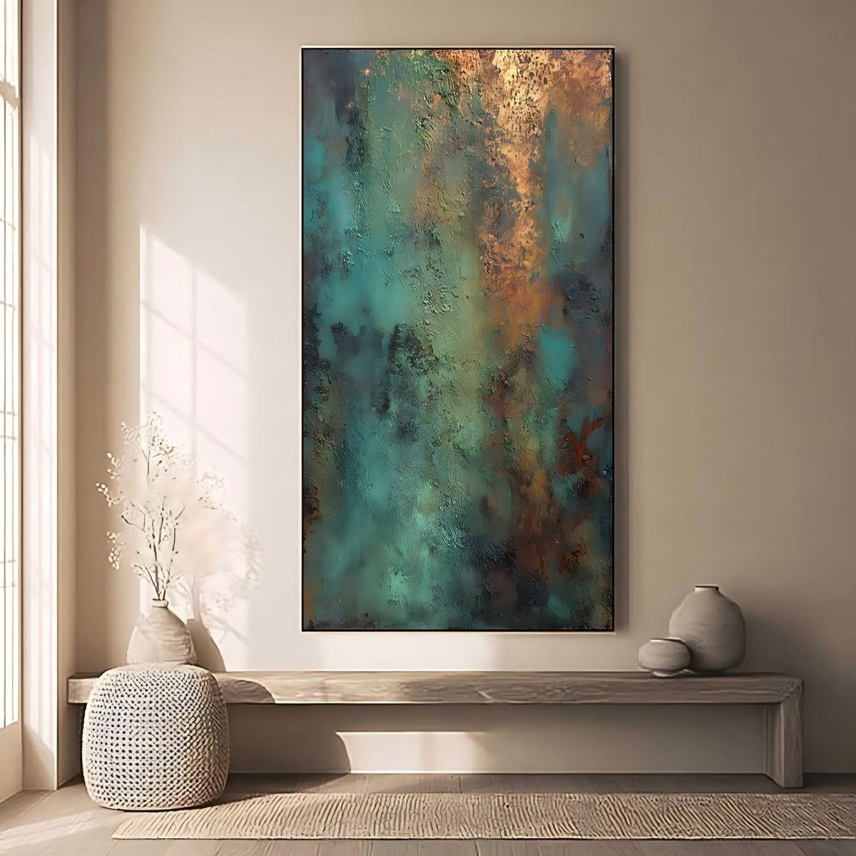 Verdigris Glow Abstract Oil Painting