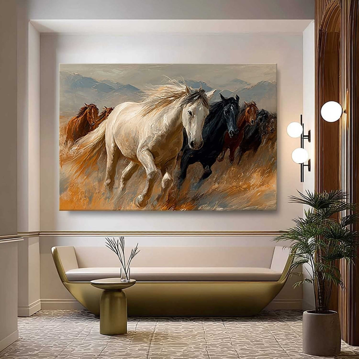 Wall Art Panoramic Realist Wild Horse Scene Warm