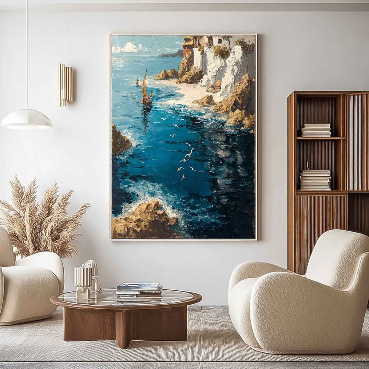 Wall Art Mediterranean Coastal Village Sailboat