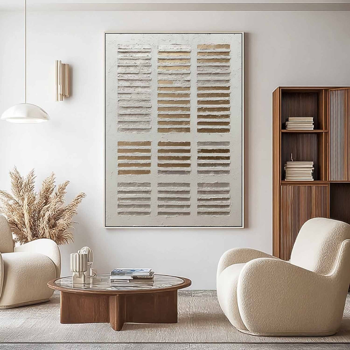 Wall Art Minimalist Grid Beige Gold Textured