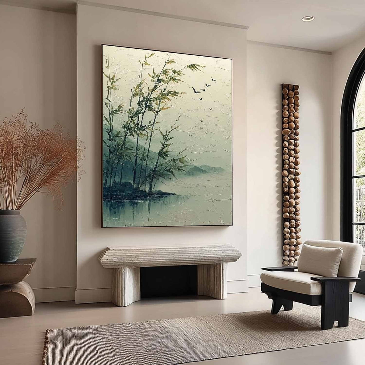 Misty Lakeside Bamboo 3D Impasto Painting - Neutralighting