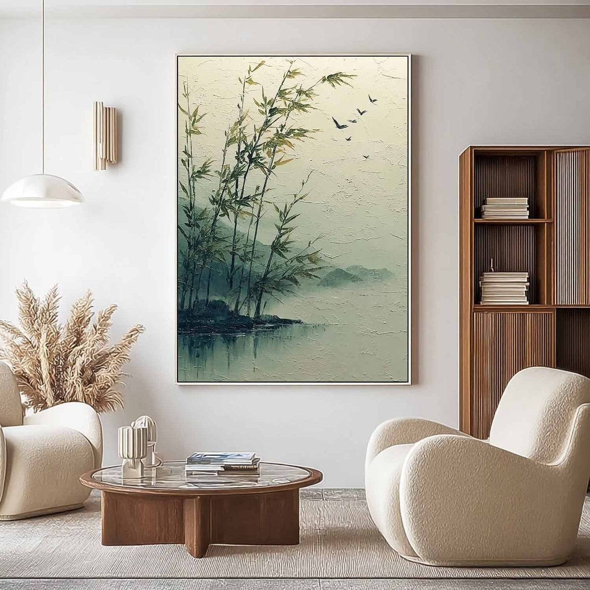 Misty Lakeside Bamboo 3D Impasto Painting - Neutralighting