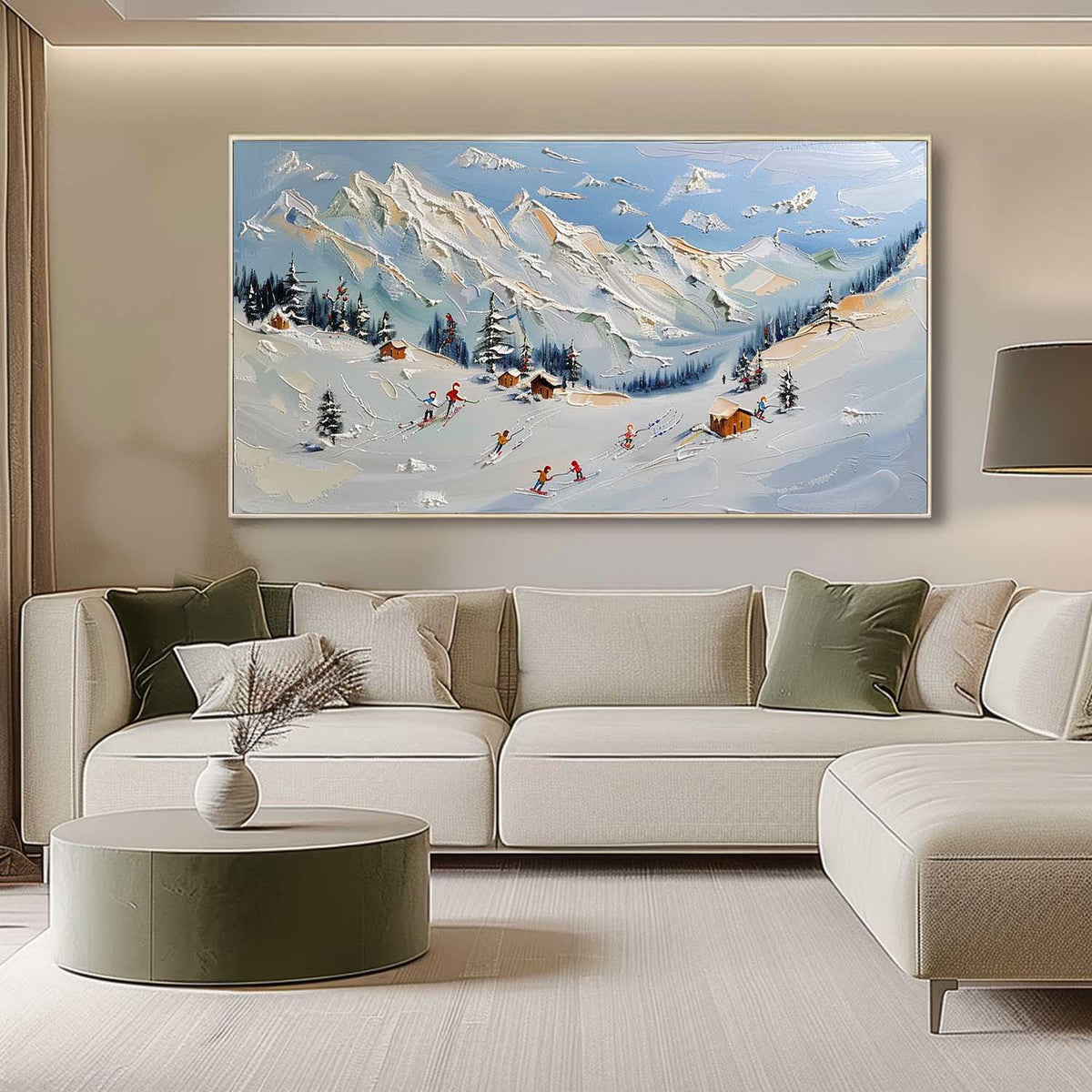 Wall Art Impressionist Ski Resort Snowy Mountain