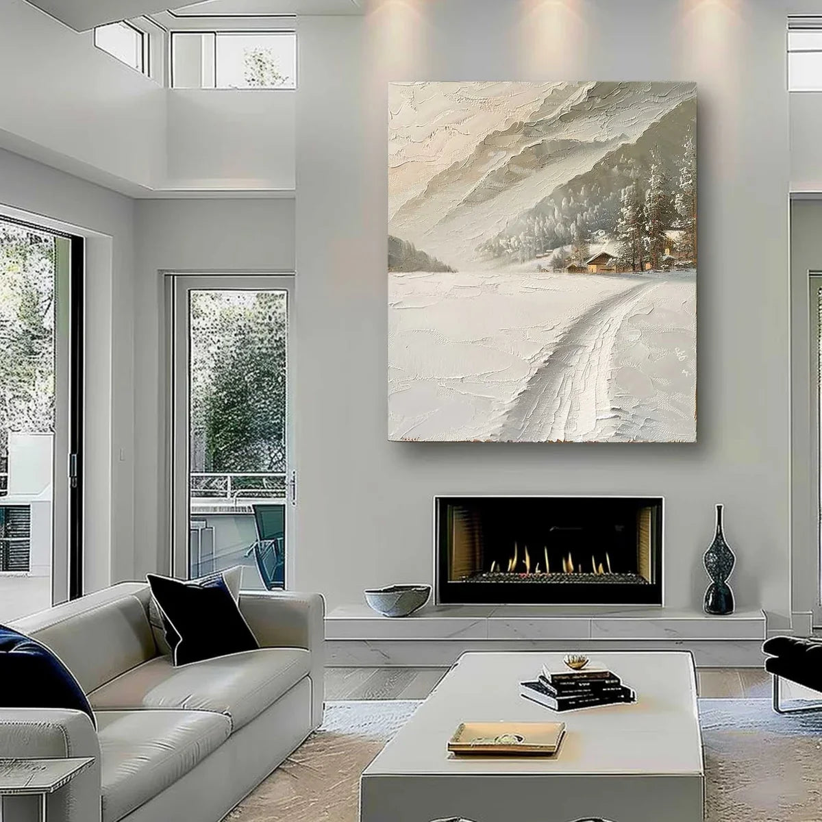 Wall Art Impasto Alpine Winter Cabin