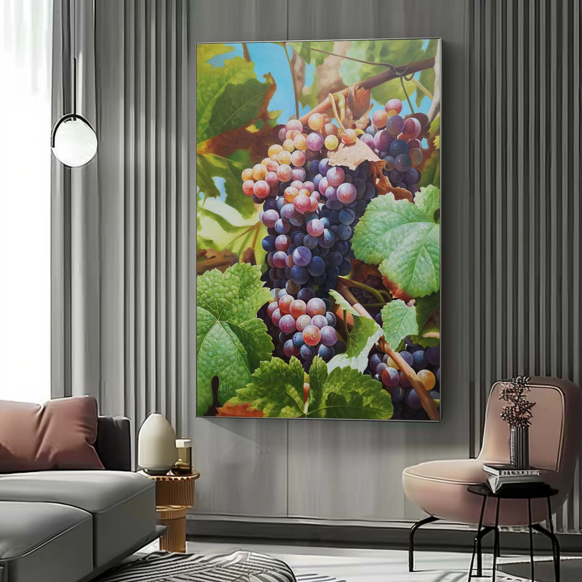 Vibrant Vineyard Grape Cluster Oil Painting