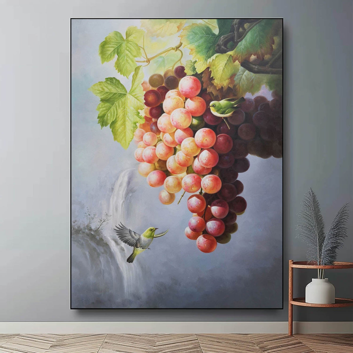 Hyperrealism Lush Grape Bird Realistic Oil Painting