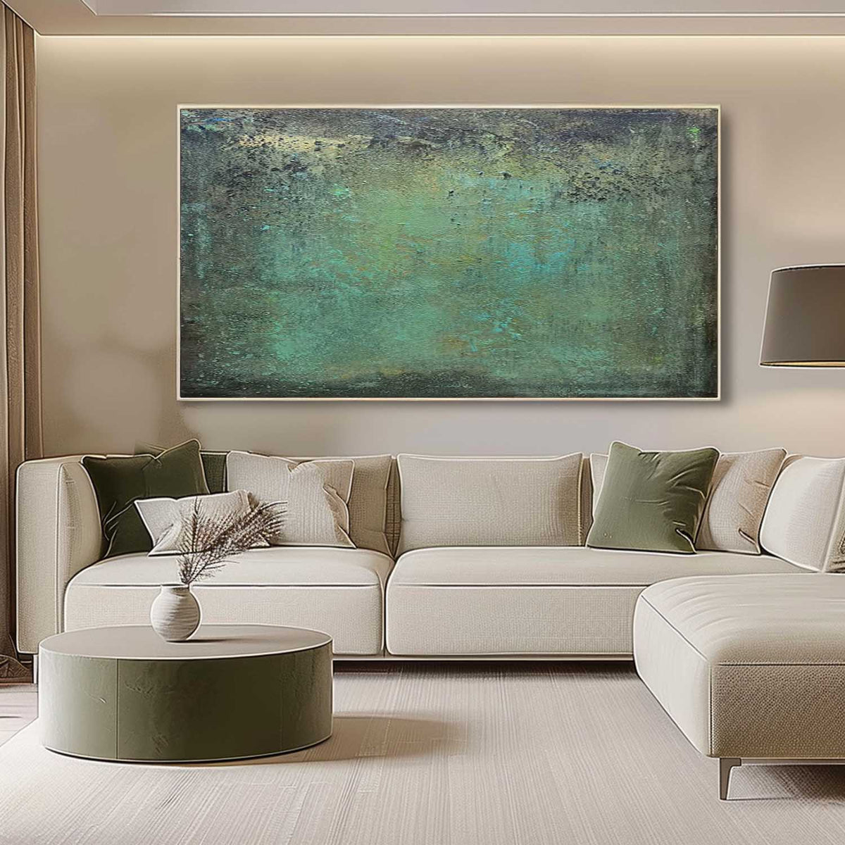 Moody Landscape Painting Teal And Black Atmospheric