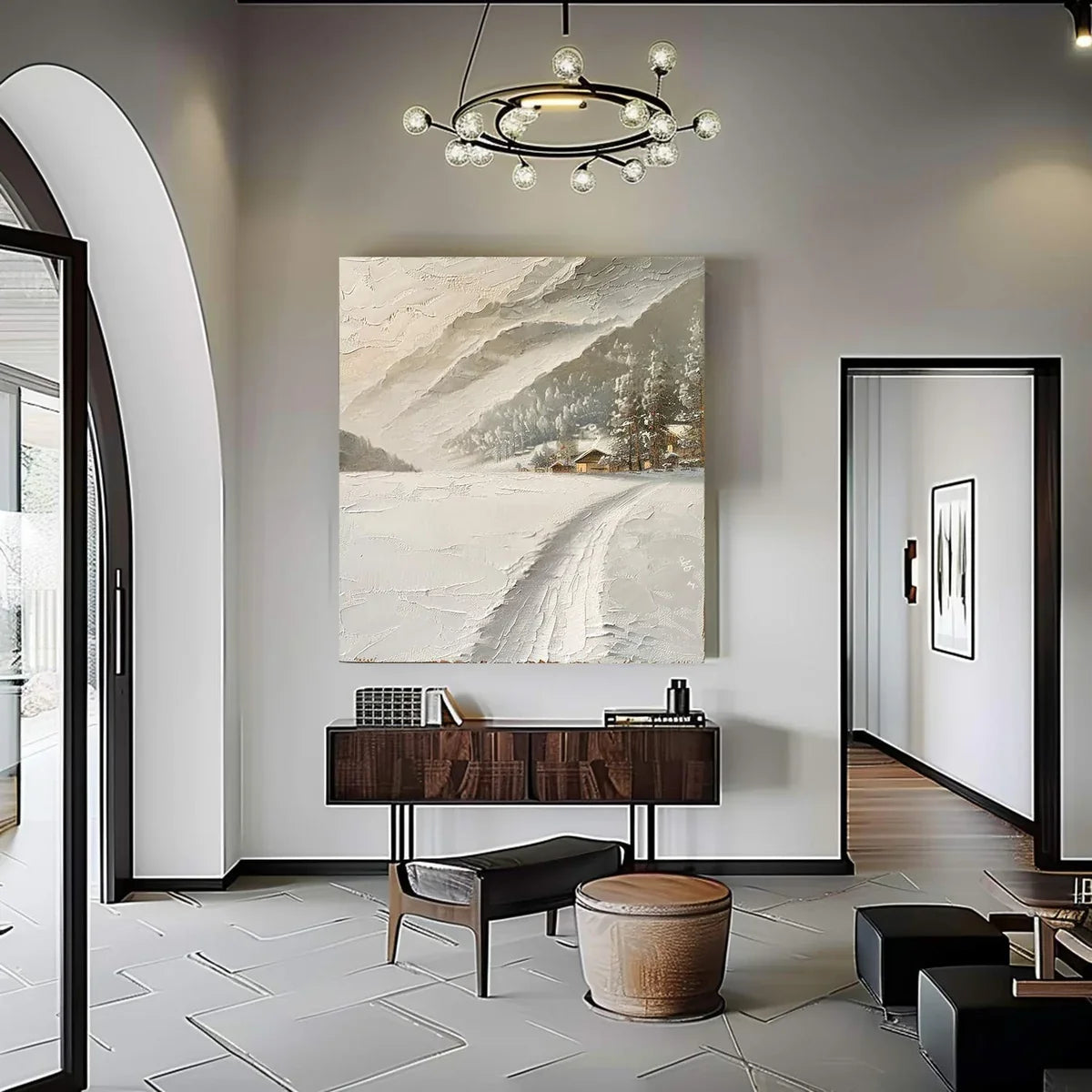 Wall Art Impasto Alpine Winter Cabin