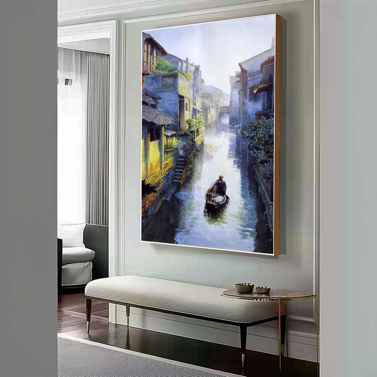 Morning Mist Jiangnan Water Town Oil Painting