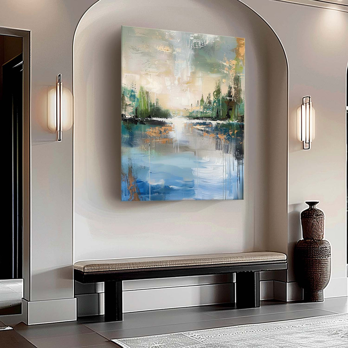 Abstract Lakeside Landscape Painting
