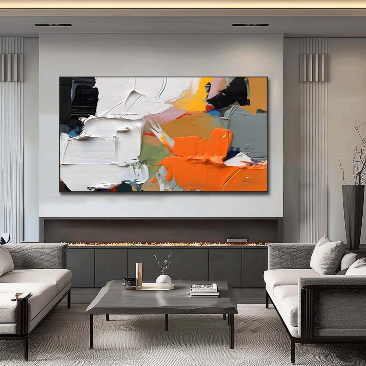 Orange & White Impasto Abstract Painting