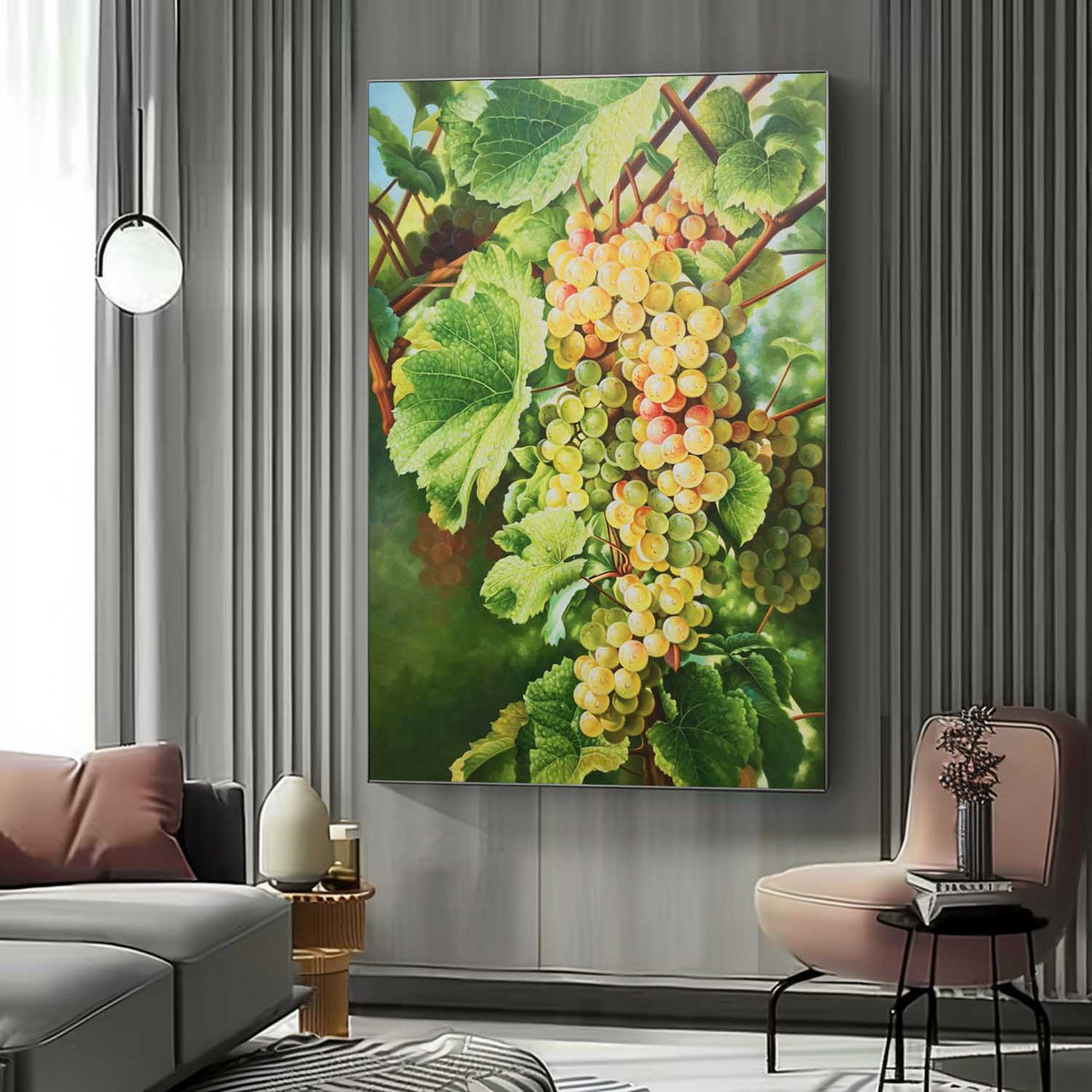 Wall Art Vertical Realist Grape Cluster Scene Fresh