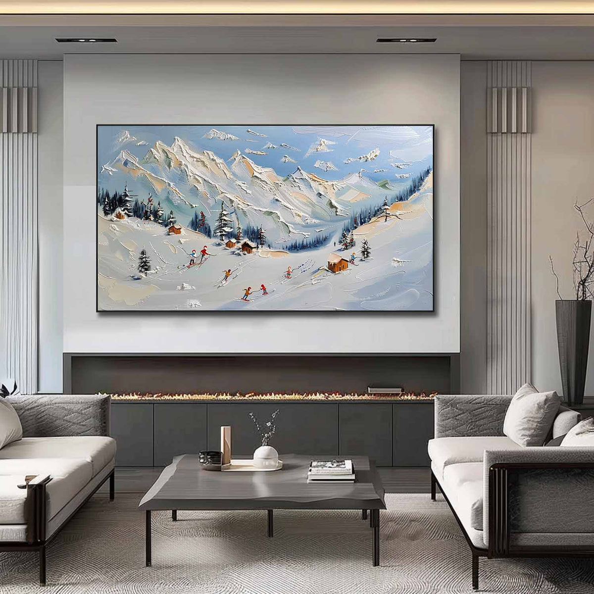 Wall Art Impressionist Ski Resort Snowy Mountain