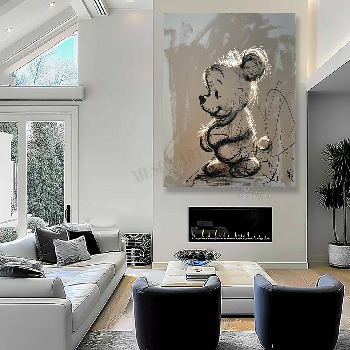Wall Art Sketch Winnie The Pooh Charcoal Drawing