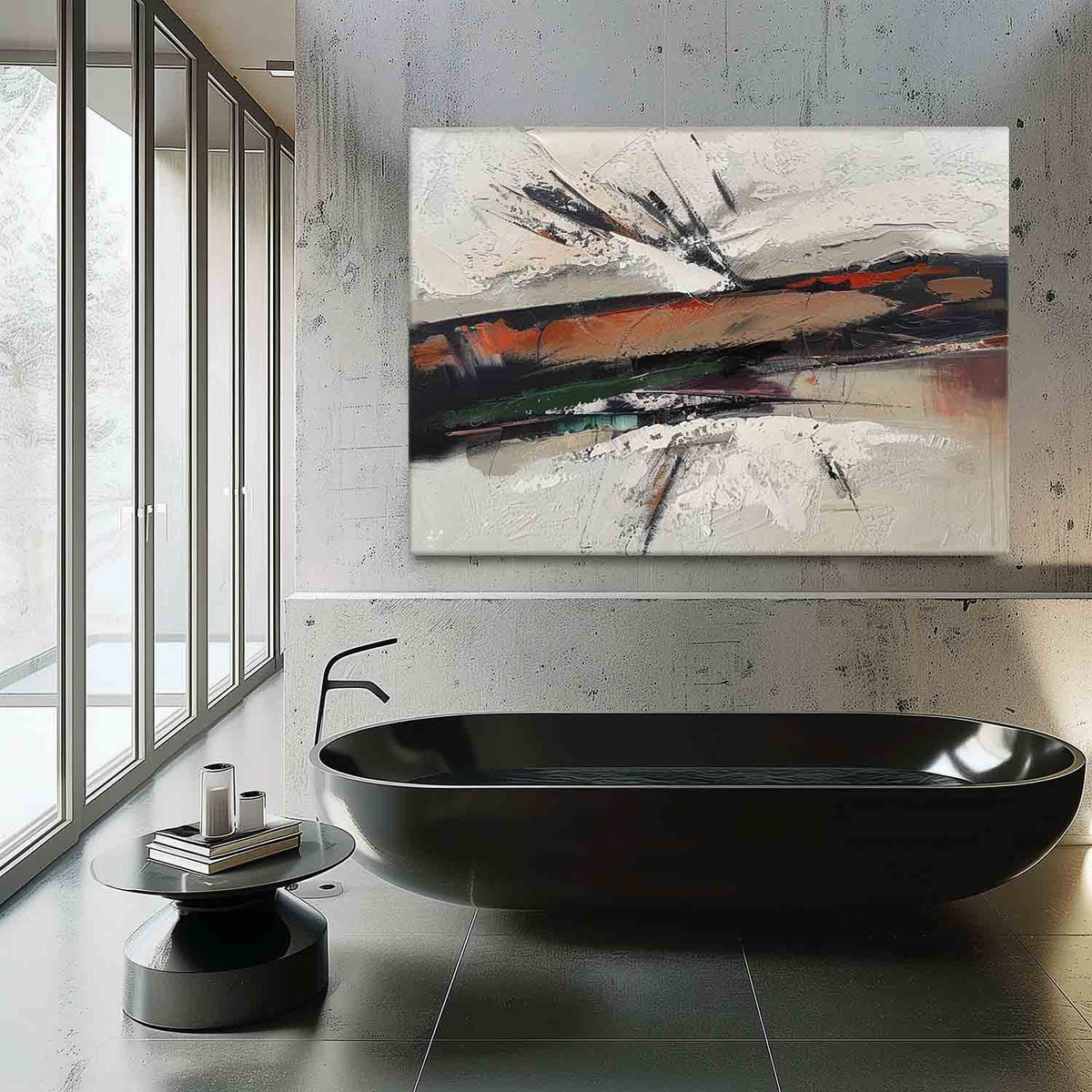 Wall Art Orange Green Abstract Palette Knife