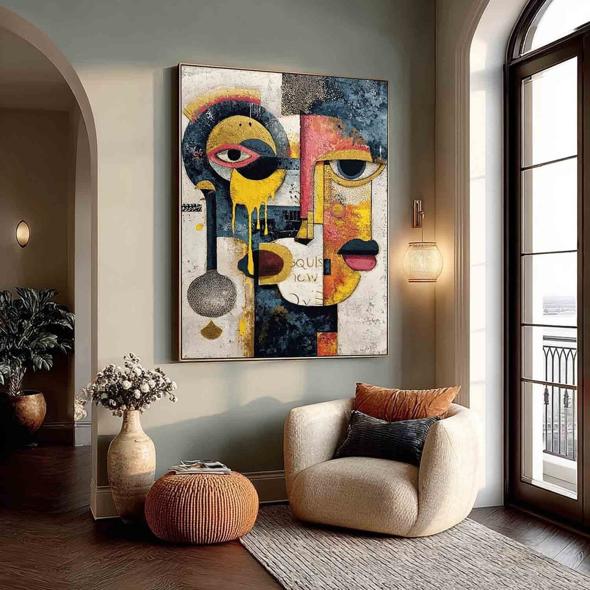 Cubist Dual Faces Abstract Painting - Neutralighting