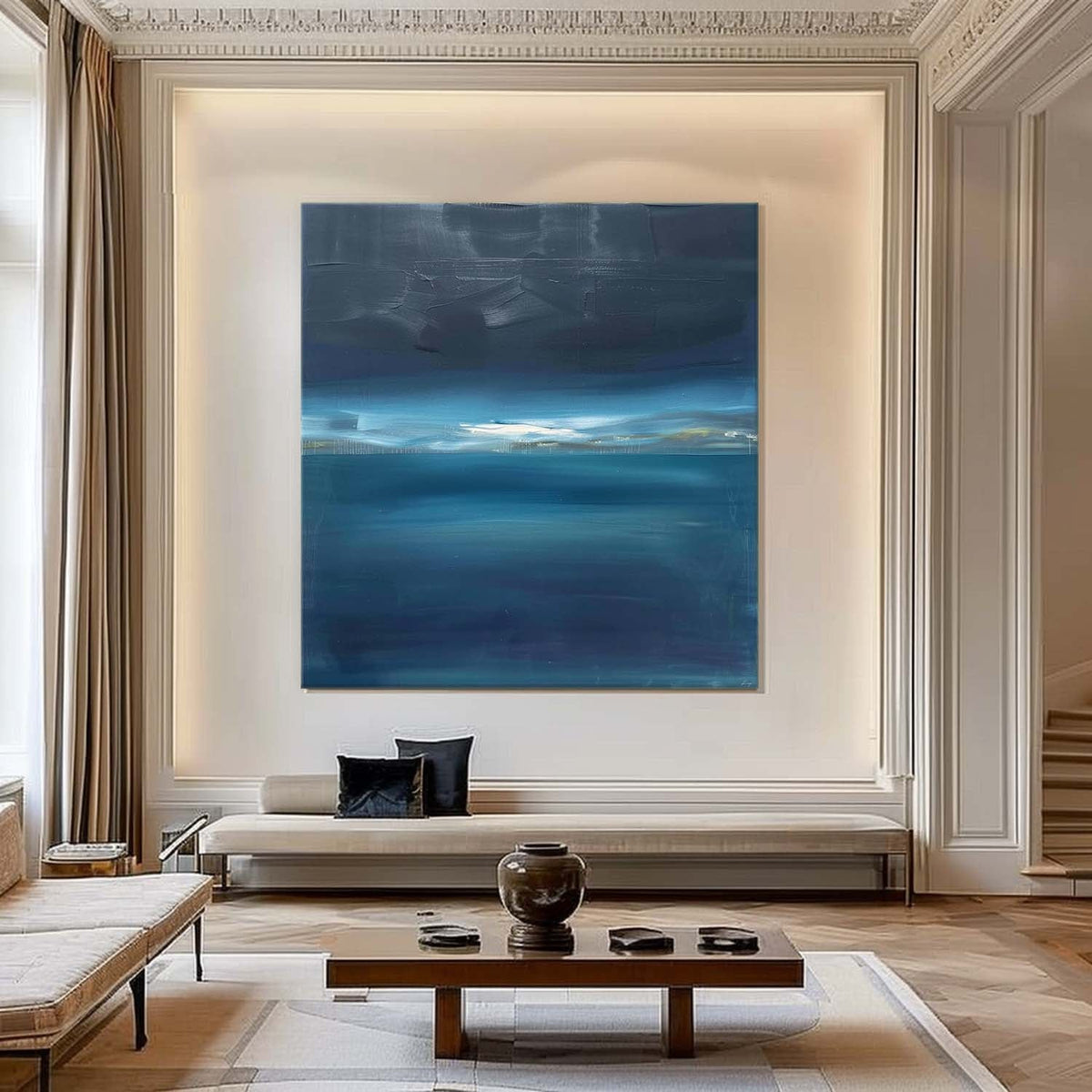 Wall Art Dramatic Textured Deep Blue