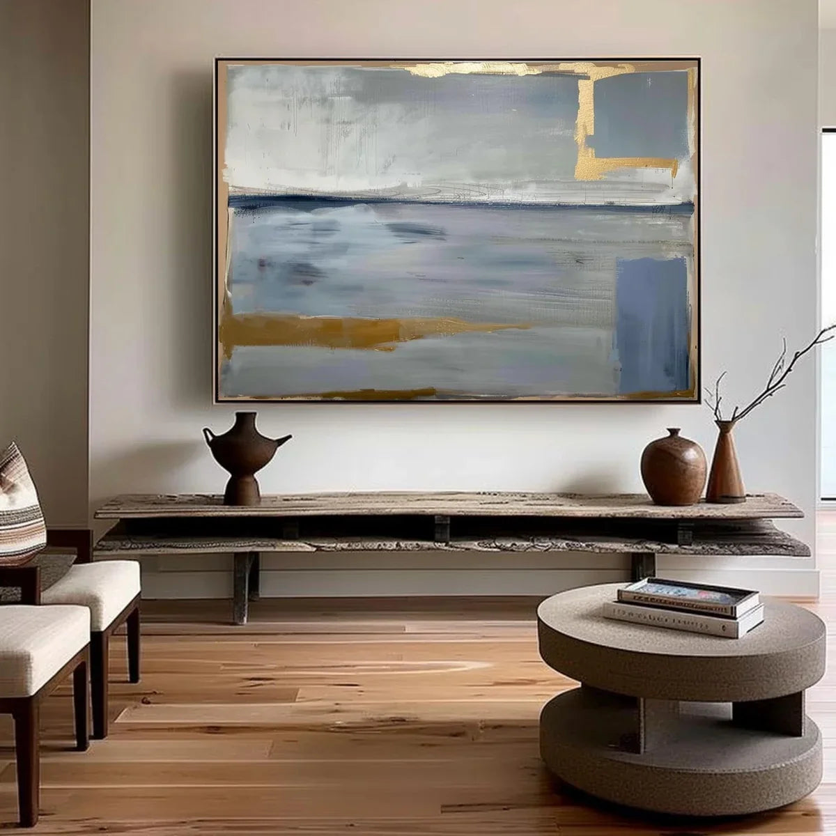 Tactile Neutral Abstract Oil Painting Gold Luxe Modern