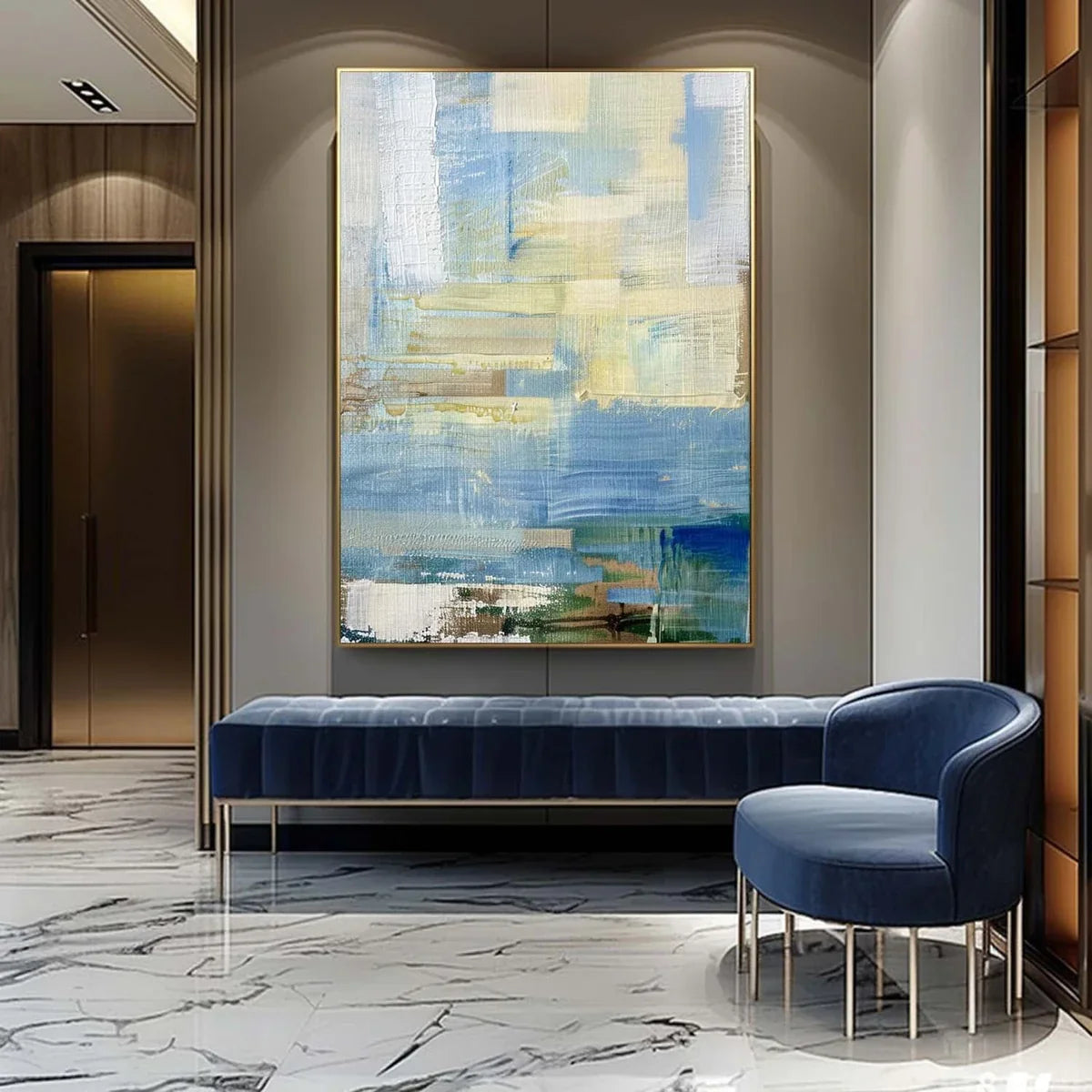 Tactile Soft Blue Oil Painting Neutral Tones Calm Modern