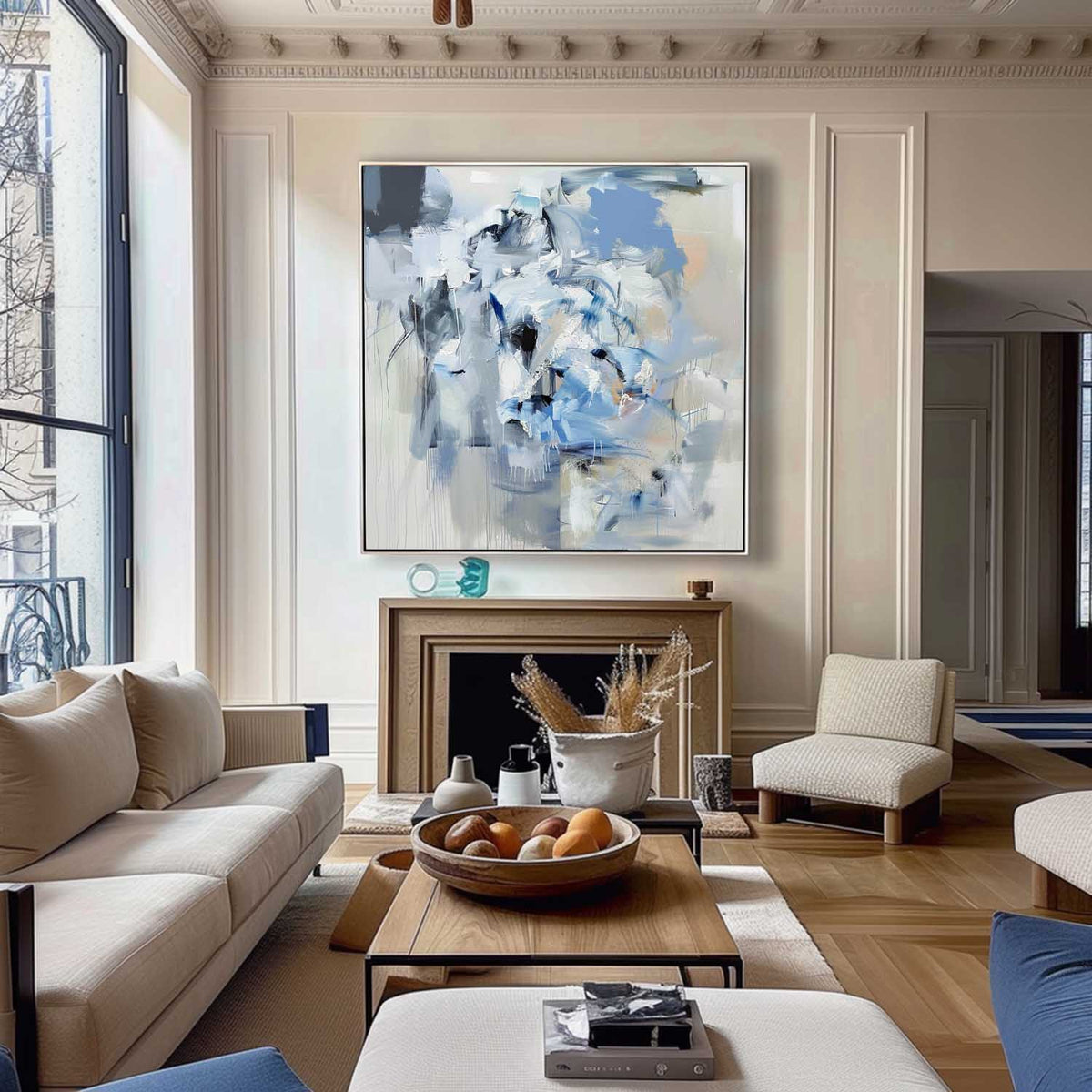 Wall Art Impressionist Blue White Dripping