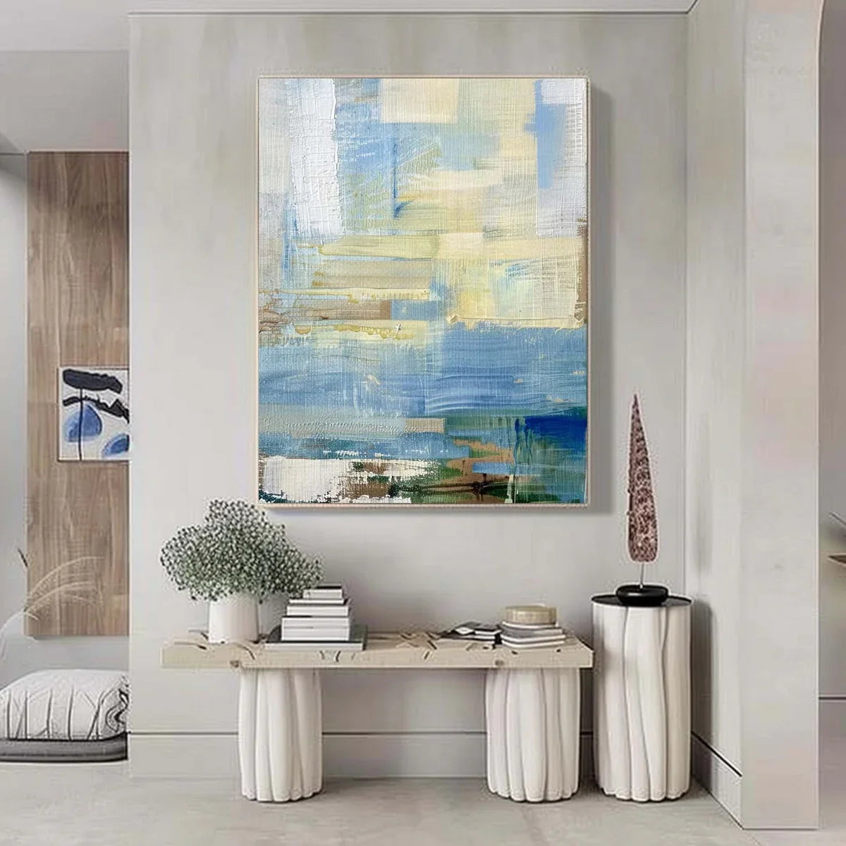 Tactile Soft Blue Oil Painting Neutral Tones Calm Modern