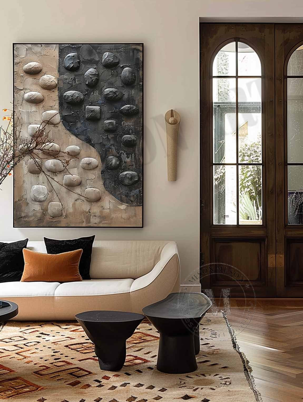 Wabi-Sabi Pebble Bas-Relief Painting