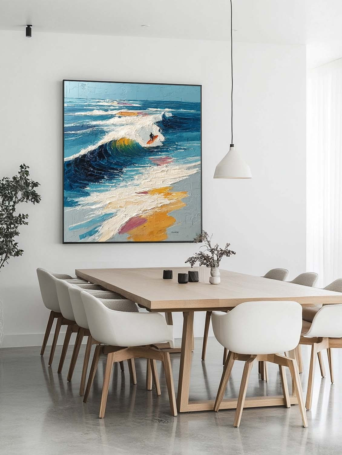 Wall Art Vertical Impressionist Surfing Scene Vivid