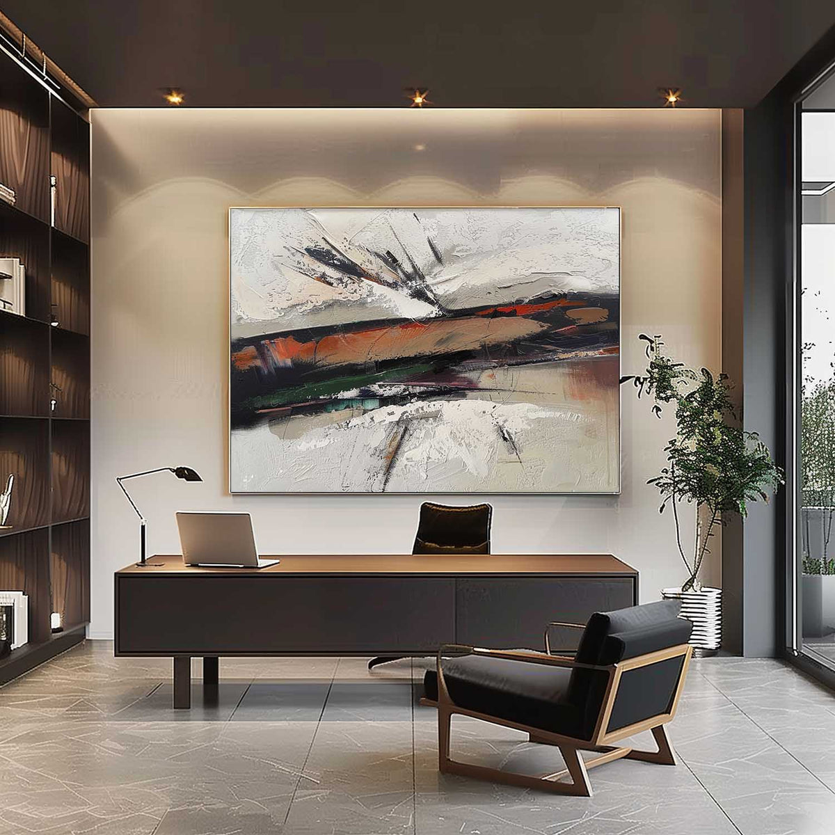 Wall Art Orange Green Abstract Palette Knife