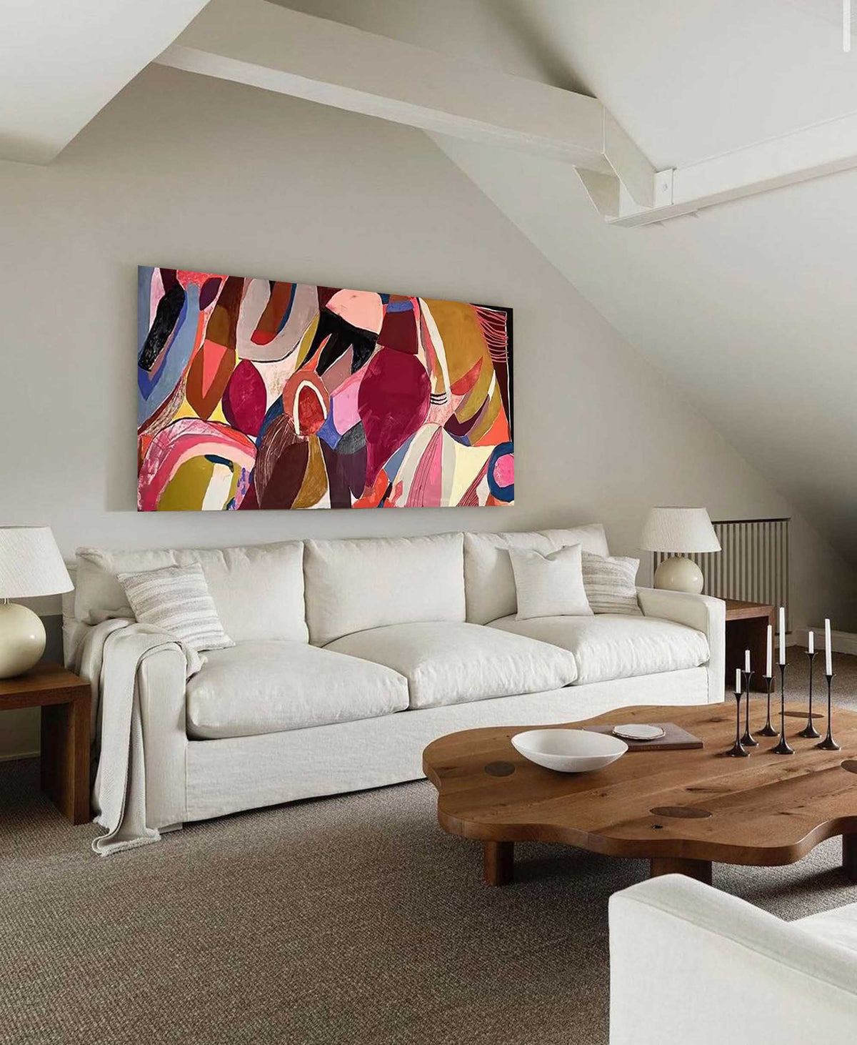 Abstract Expressionist Painting Bold Organic Shapes Pink