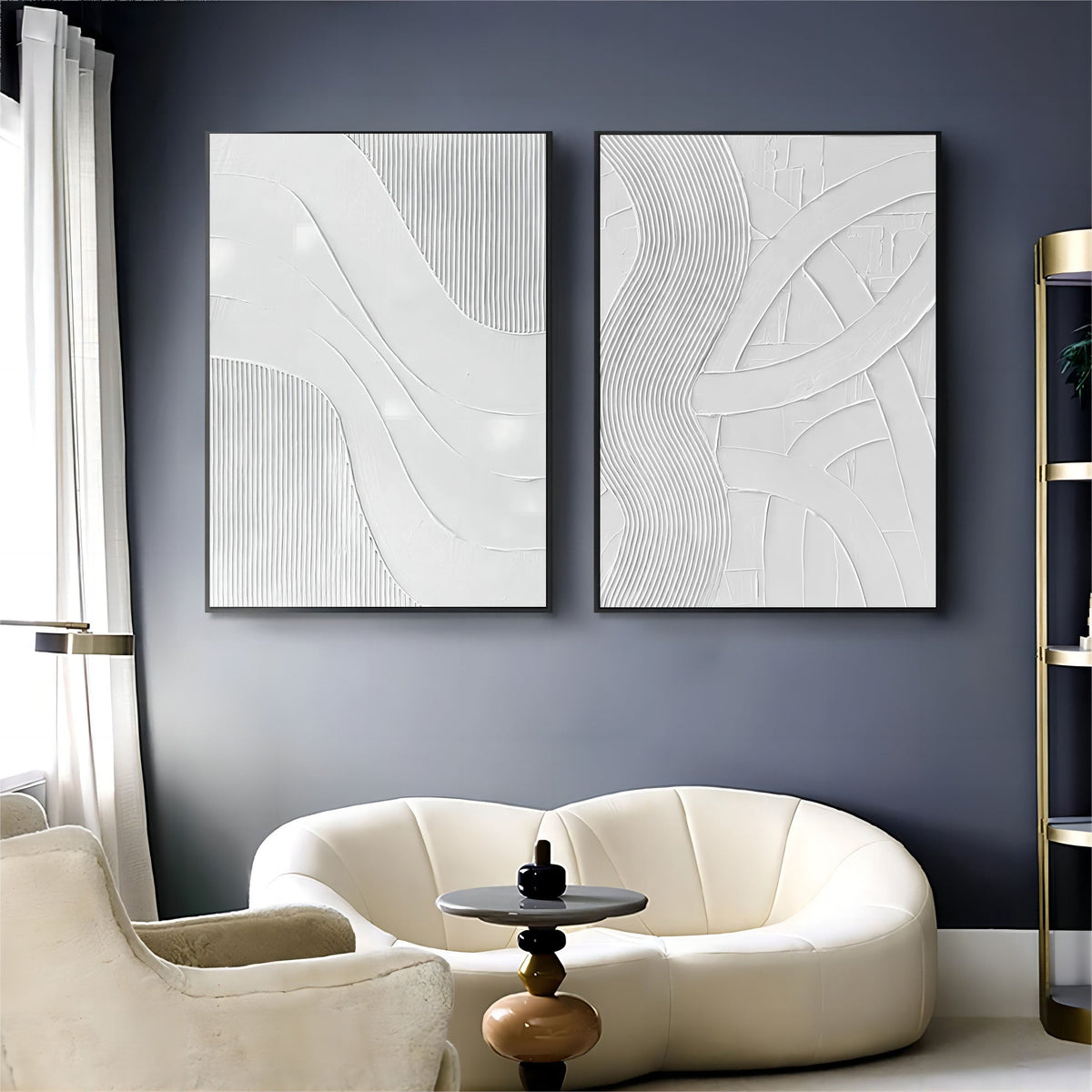 Wall Art Vertical Abstract Linear Swirl White