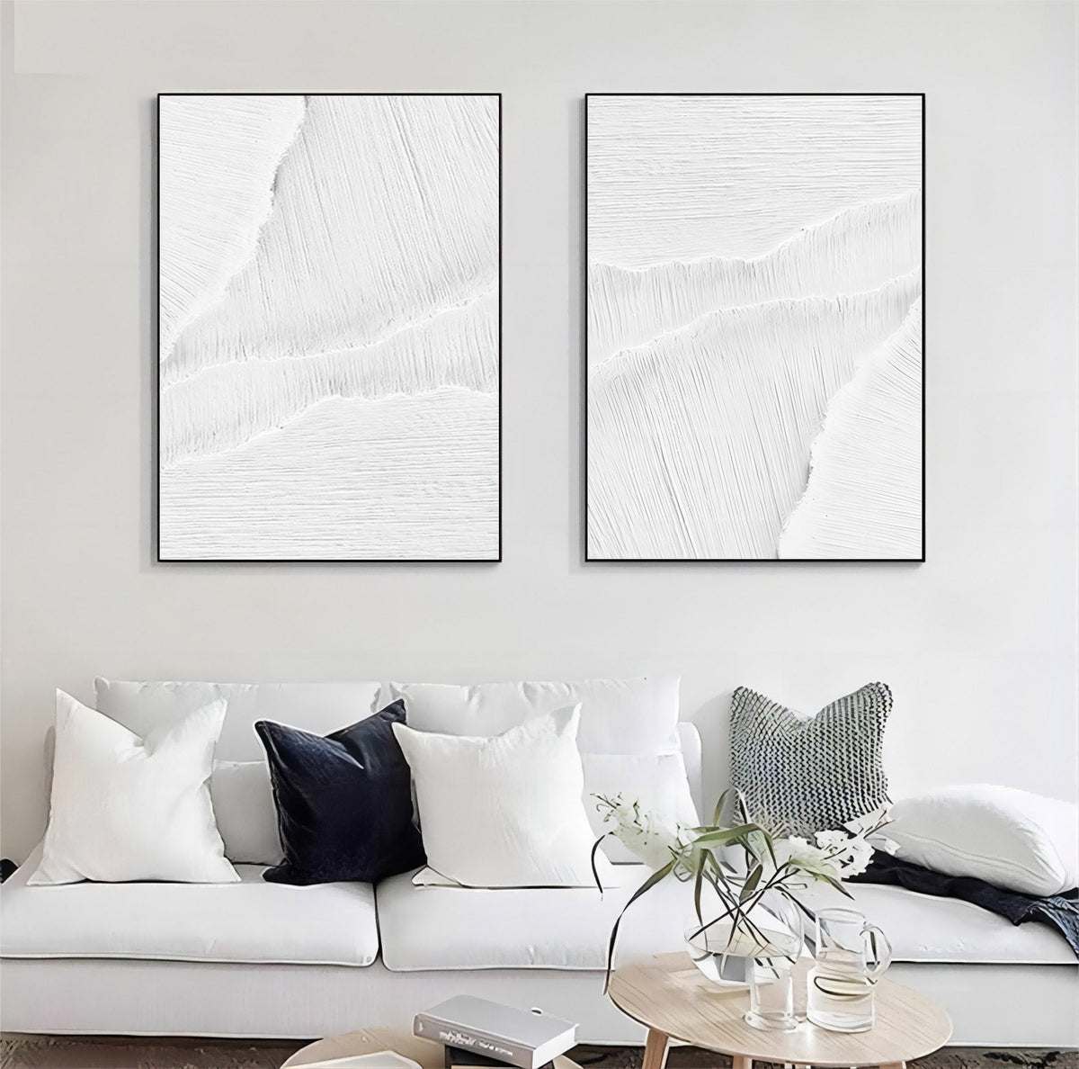 Wall Art White Organic Curved Wave Diptych
