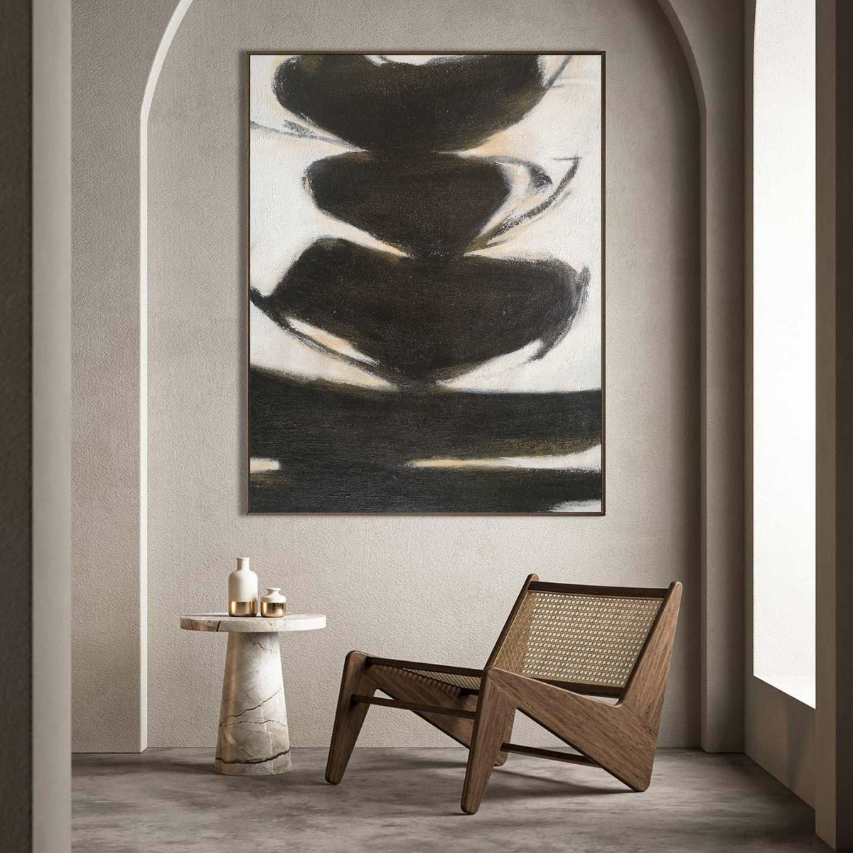 Black‑Beige Vertical Stack‑Shape Brush‑Stroke Textured Artwork