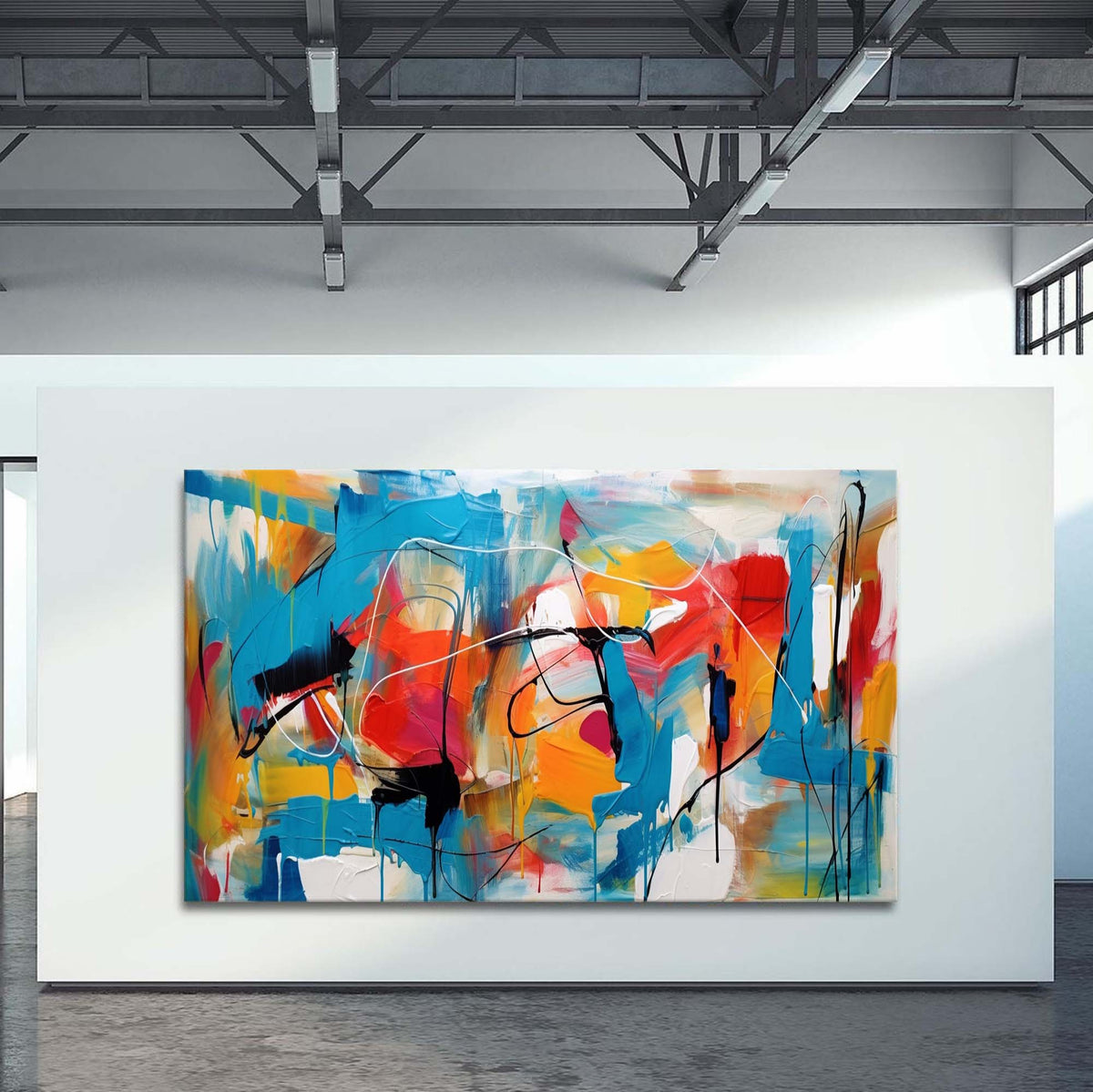 Expressionist Panoramic Blue Orange Painting