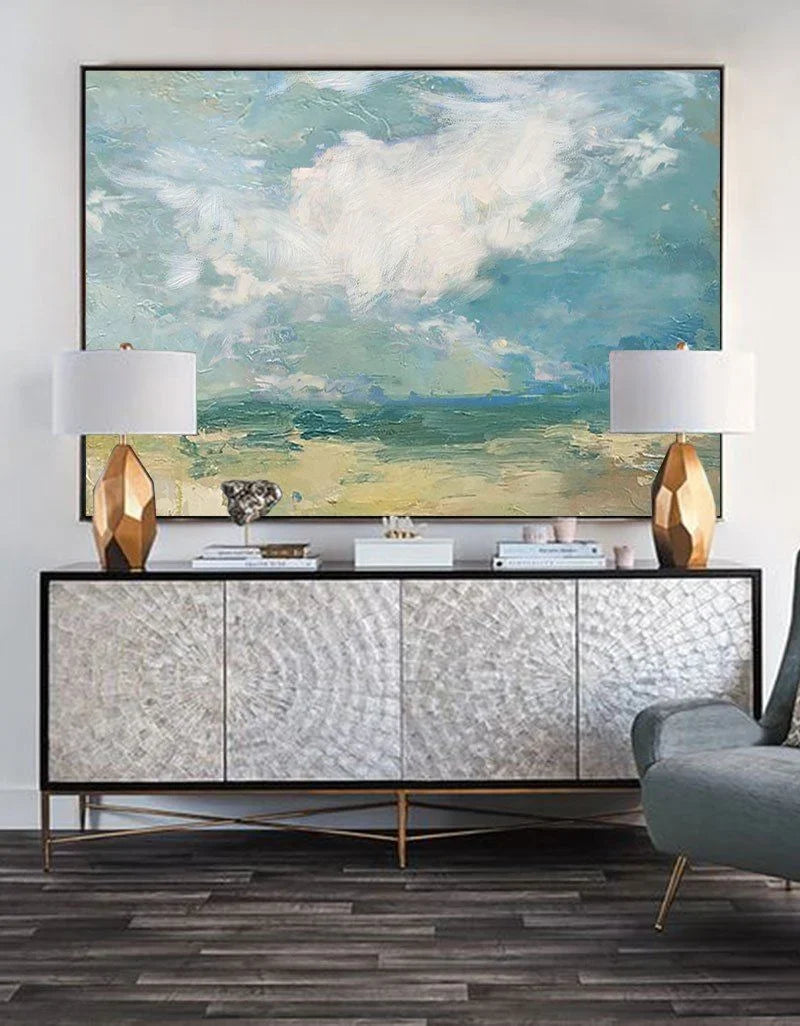 Serene Coastal Cloudscape Painting Horizontal