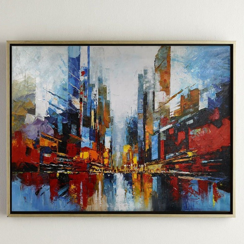 Vibrant City Skyline Reflection Abstract Painting