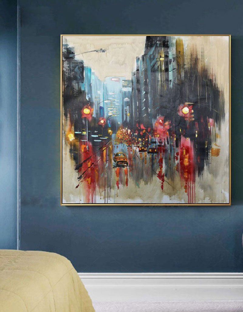 Rainy Cityscape Abstract Painting Square