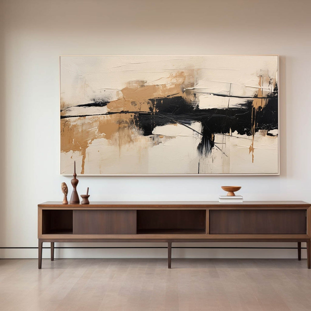 Warm Beige Black Abstract Canvas Wall Art