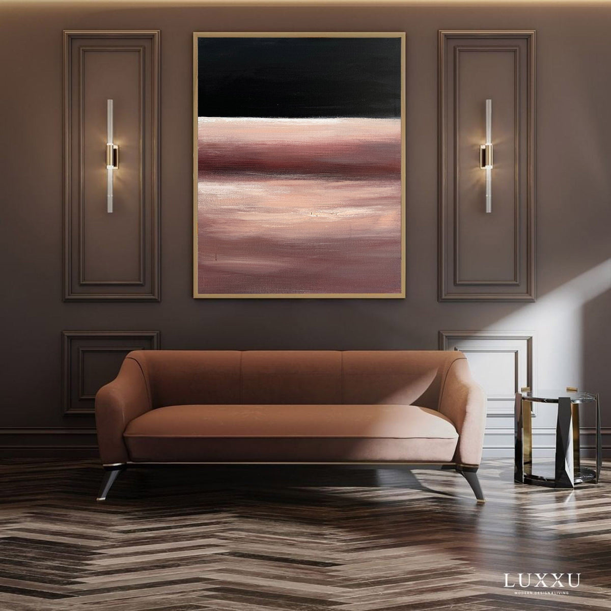 Dusk Rose Gradient Abstract Textured Linen Canvas Wall Decor