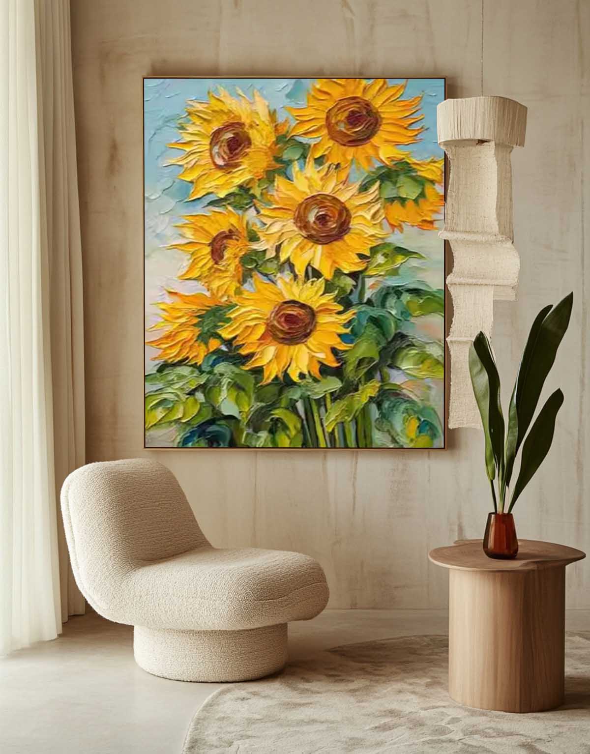 Vibrant Impasto Sunflower Oil Painting Yellow Floral